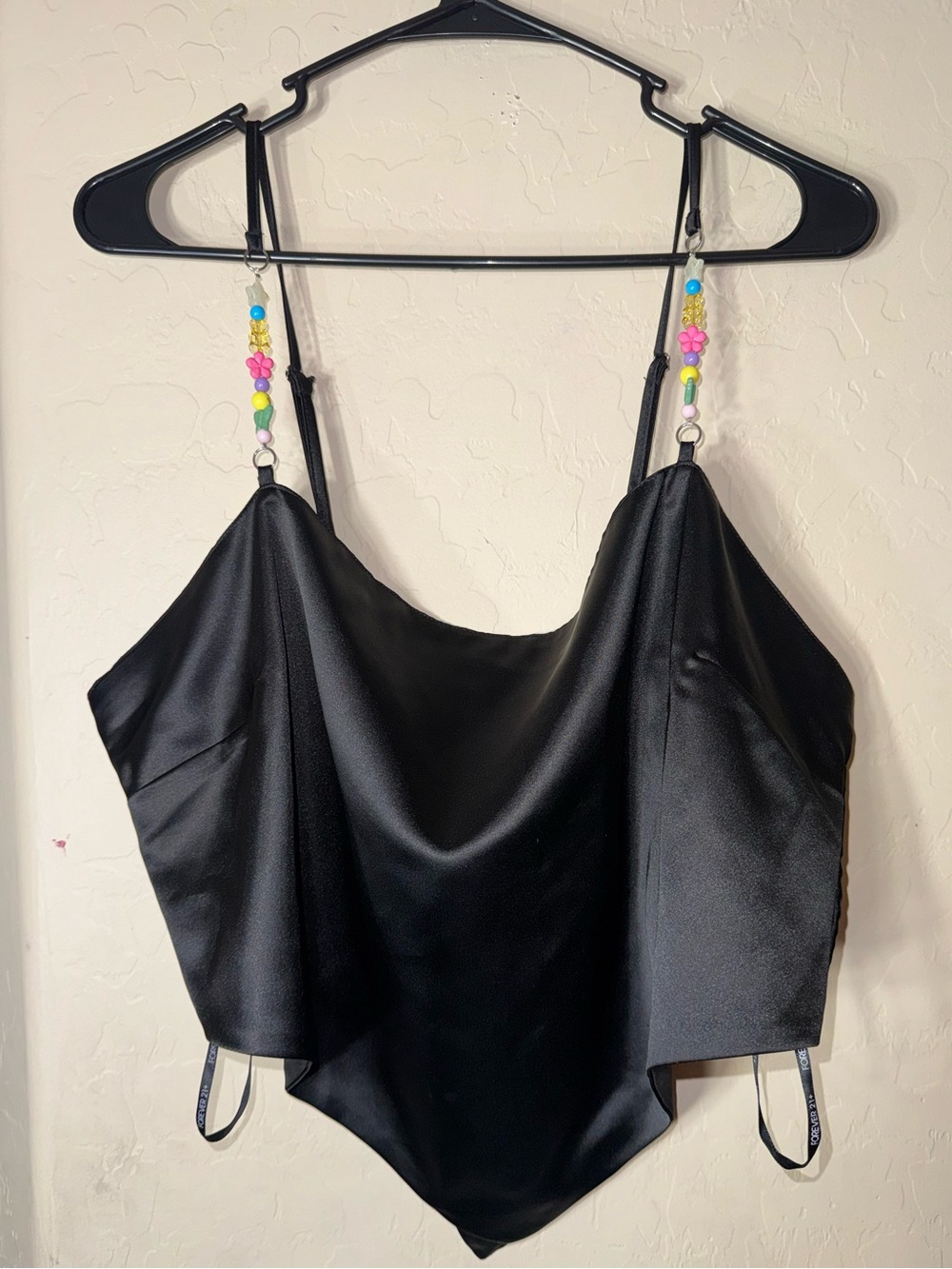 Forever 21+ Black Satin Beaded Strap Handkerchief Hem Cowl Camisole 3X